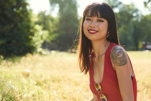 a beautiful chinese girl outside