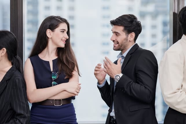 a guy and a girl talking