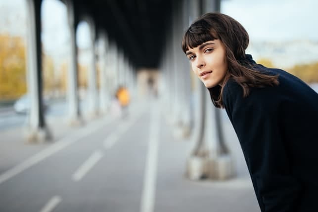 a portrait of a young dark-haired woman