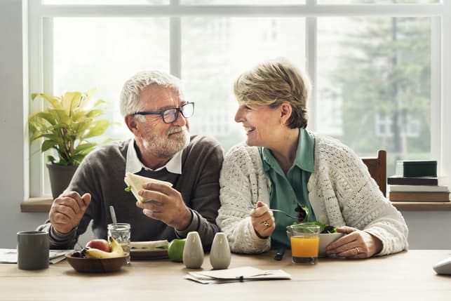 a senior couple enjoying their time at home together
