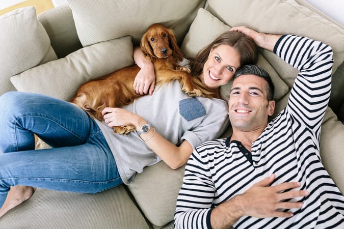 A couple having a movie date at home